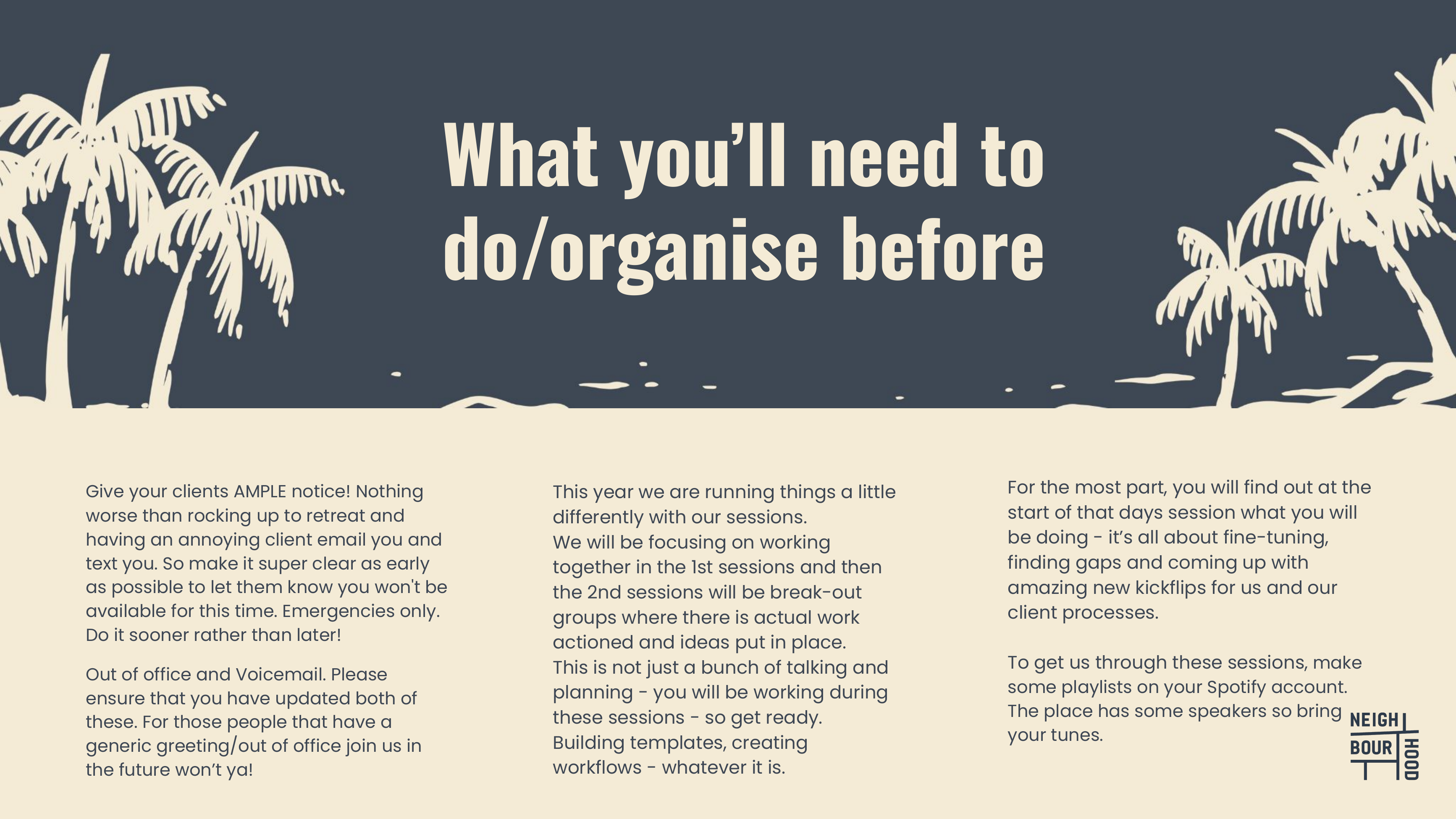 2022 camp deck — the 'what to bring' slide